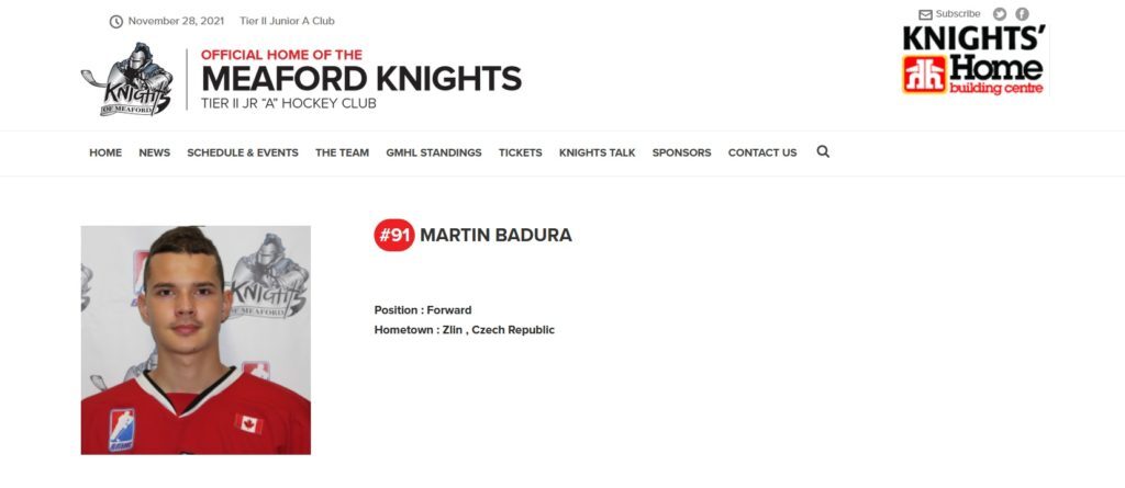 Martin Baďura, Meaford Knights https://meafordknights.ca