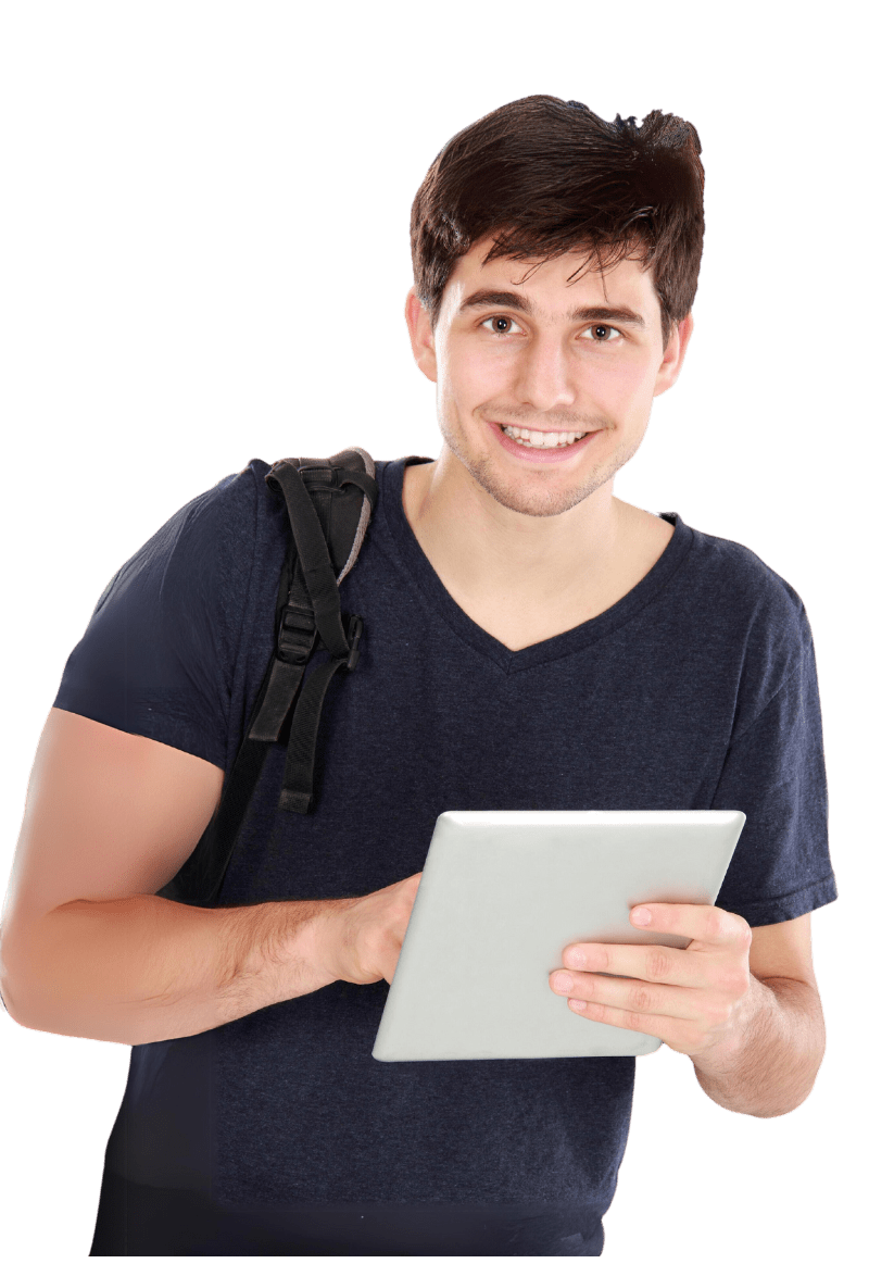 smile student with tablet
